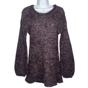 Dex Tunic Sweater Size S Purple Gray Fuzzy Space Dyed High Low Bishop Sleeve